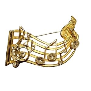 Treble Clef and Rhinestone Musical Notes Brooch Pin